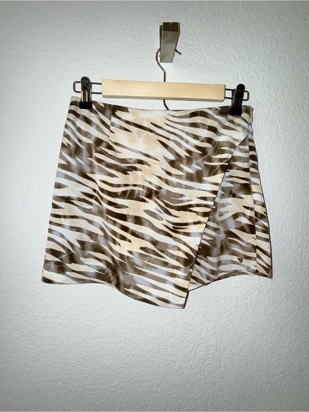 Guess Zebra Print Wrap Mini Skort - Brown,Green & Cream, Size XS